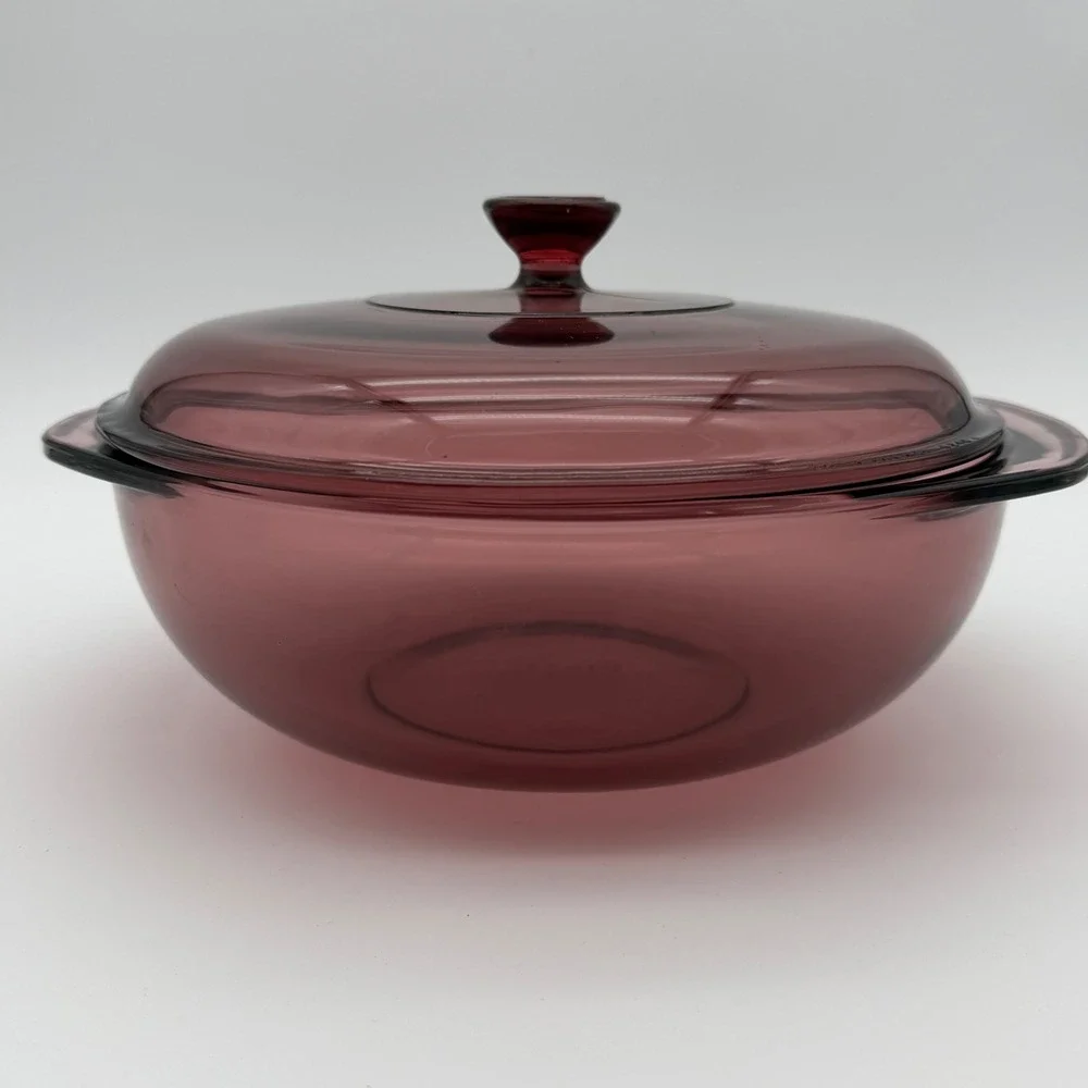 Pyrex‎ Cranberry Glass Covered Casserole Dish 624C Corning USA Retro Baking Dish